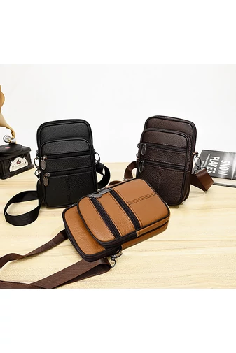 Barna Valódi Bőr Mini Crossbody Táska/Övtáska (19x11x5cm)