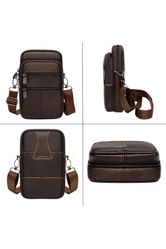 Barna Valódi Bőr Mini Crossbody Táska/Övtáska (19x11x5cm)