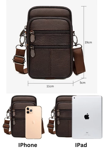 Barna Valódi Bőr Mini Crossbody Táska/Övtáska (19x11x5cm)