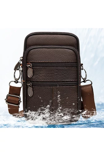 Barna Valódi Bőr Mini Crossbody Táska/Övtáska (19x11x5cm)