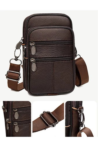 Barna Valódi Bőr Mini Crossbody Táska/Övtáska (19x11x5cm)
