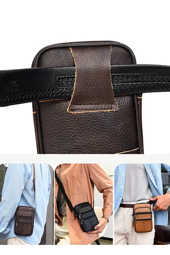 Barna Valódi Bőr Mini Crossbody Táska/Övtáska (19x11x5cm)