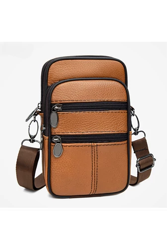 Barna Valódi Bőr Mini Crossbody Táska/Övtáska (19x11x5cm)