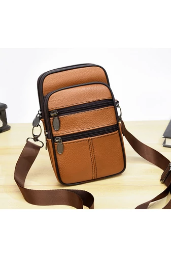 Barna Valódi Bőr Mini Crossbody Táska/Övtáska (19x11x5cm)