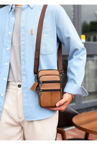 Barna Valódi Bőr Mini Crossbody Táska/Övtáska (19x11x5cm)