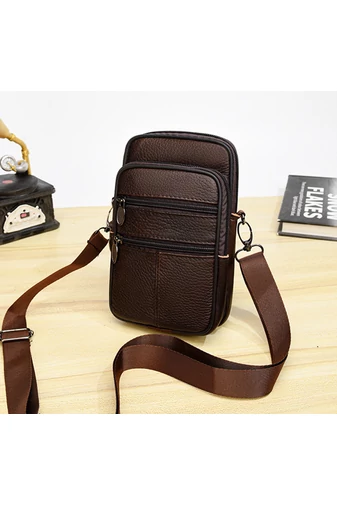 Sötétbarna Valódi Bőr Mini Crossbody Táska/Övtáska (19x11x5cm)