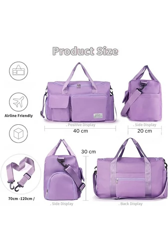 Prémium Minőségű Lila Bonluo Utazótáska/Fitnesztáska Cipőtartóval Wizz Air Méretben (40x30x20)