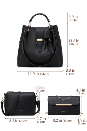  Válltáska Szett Crossbody Táskával és Pénztárcával Bonluo Fekete(3 db)