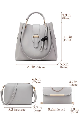  Válltáska Szett Crossbody Táskával és Pénztárcával Bonluo Szürke(3 db)