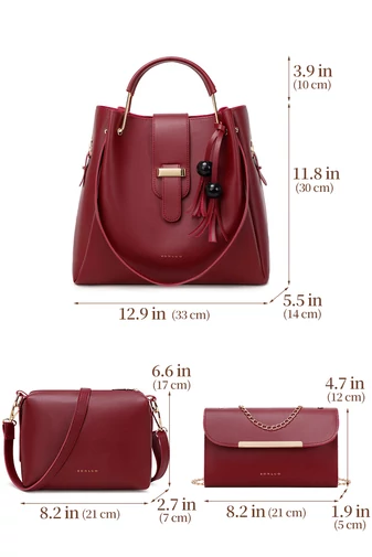 Válltáska Szett Crossbody Táskával és Pénztárcával Bonluo Bordó(3 db)