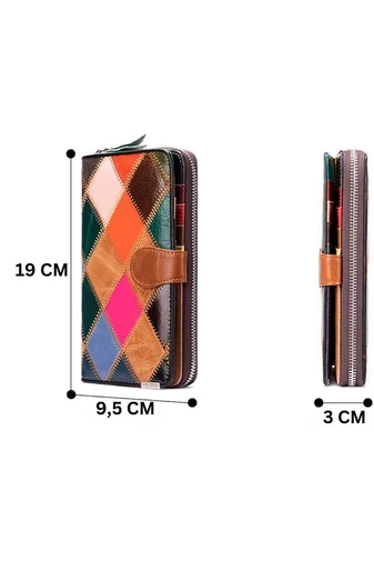 Valódi bőr 3d varrott színes kollázs pénztárca (19*9,5*3,5cm)
