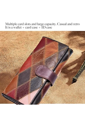 Valódi bőr 3d varrott színes kollázs pénztárca (19*9,5*3,5cm)