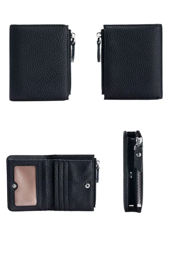 Női pénztárca valódi bőr fekete mini (11*9*2cm)