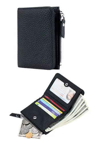 Női pénztárca valódi bőr fekete mini (11*9*2cm)