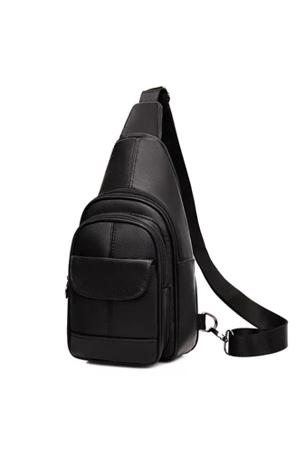 Fekete Valódi Bőr Crossbody Táska (31x17x9,5cm)