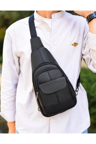 Fekete Valódi Bőr Crossbody Táska (31x17x9,5cm)