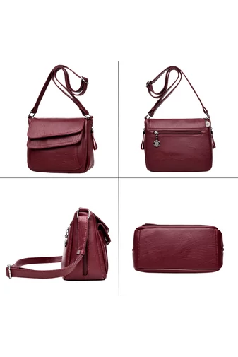 Bordó Ökológiai Bőr Crossbody Táska (21x25x12cm)