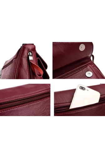 Bordó Ökológiai Bőr Crossbody Táska (21x25x12cm)