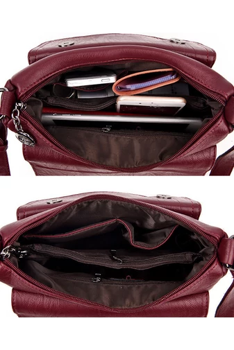 Bordó Ökológiai Bőr Crossbody Táska (21x25x12cm)