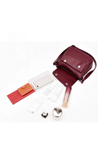 Bordó Ökológiai Bőr Crossbody Táska (21x25x12cm)