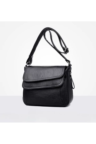 Fekete Ökológiai Bőr Crossbody Táska (21x25x12cm)