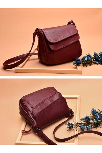 Bordó Ökológiai Bőr Crossbody Táska (21x25x12cm)