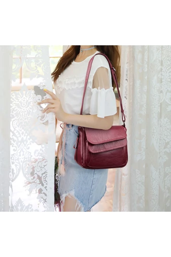 Bordó Ökológiai Bőr Crossbody Táska (21x25x12cm)