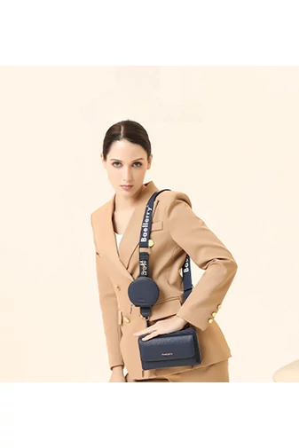Sötétkék műbőr 2 az 1-ben Crossbody táska/pénztárca kompakt kialakítással és mini pénztárcával (11x19x7cm)