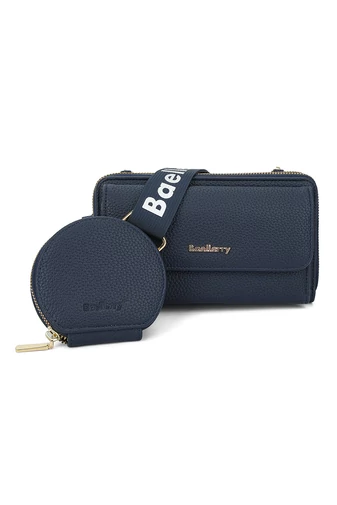 Sötétkék műbőr 2 az 1-ben Crossbody táska/pénztárca kompakt kialakítással és mini pénztárcával (11x19x7cm)