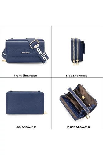Sötétkék műbőr 2 az 1-ben Crossbody táska/pénztárca kompakt kialakítással és mini pénztárcával (11x19x7cm)