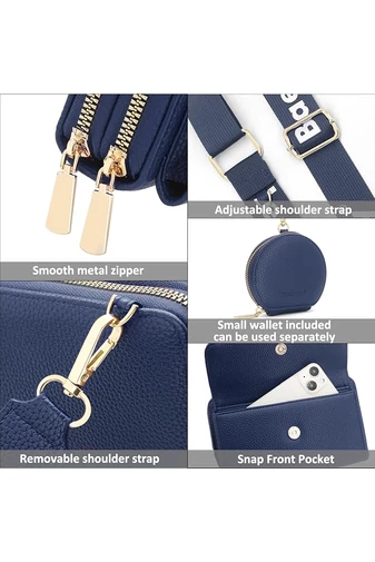 Sötétkék műbőr 2 az 1-ben Crossbody táska/pénztárca kompakt kialakítással és mini pénztárcával (11x19x7cm)