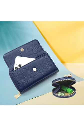 Sötétkék műbőr 2 az 1-ben Crossbody táska/pénztárca kompakt kialakítással és mini pénztárcával (11x19x7cm)