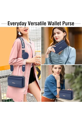 Sötétkék műbőr 2 az 1-ben Crossbody táska/pénztárca kompakt kialakítással és mini pénztárcával (11x19x7cm)