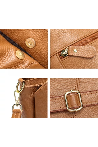 Barna valódi bőr Crossbody táska (18x24x13cm)