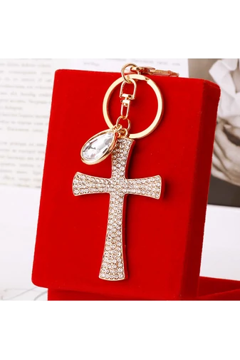 Elegáns Kereszt Kulcstartó Kristályokkal és Díszkővel