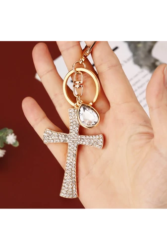Elegáns Kereszt Kulcstartó Kristályokkal és Díszkővel