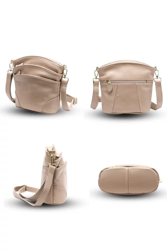Valódi Bőr Crossbody Táska Bonluo Bézs színű 21x19,5x9,5 cm