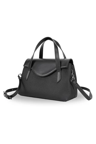 Kézitáska/Crossbody Táska 2az1ben, Valódi Bőrből, Elegáns, Kompakt, Fekete 17×25×11cm