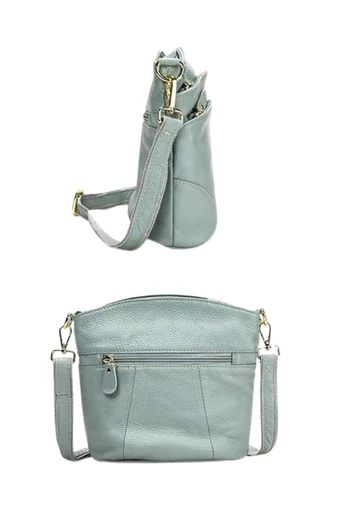 Crossbody Táska Valódi Bőrből, Bonluo, Világoskék 21x19,5x9,5 cm