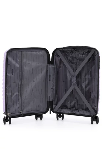 Kabinbőrönd Wizzair, Keményfalú Polipropilén Anyagból, Levehető Kerekekkel, Bonluo, Lila, 55×35×22cm 