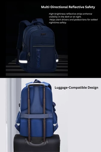 Multifunkciós fekete hátizsák ideális iskolába, laptop rekesszel, vízálló kialakítás, 48*32*17 cm