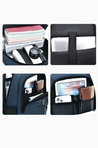 Vízálló multifunkciós fekete hátizsák iskolába, ideális laptophoz, USB csatlakozóval 46*32*15cm