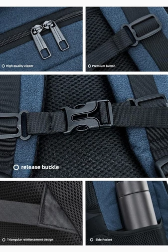 Vízálló multifunkciós fekete hátizsák iskolába, ideális laptophoz, USB csatlakozóval 46*32*15cm