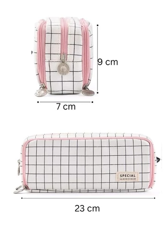 Többfunkciós fehér tolltartó tartós textilanyagból, több rekesszel 23*9*7cm