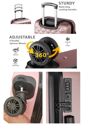 Utazási szett 3az1 Kabinbőrönd merev fallal, Wizzair méretű utazótáska 40*30*20cm és kozmetikai táska Bonluo Fekete