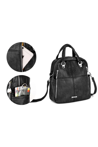 Női Műbőr Hátizsák/Crossbody Táska Fekete Bonluo (26x24x12cm)
