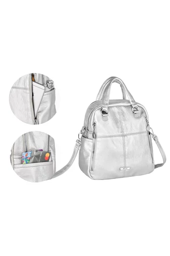 Női Műbőr Hátizsák/Crossbody Táska Ezüst Bonluo(26x24x12cm)