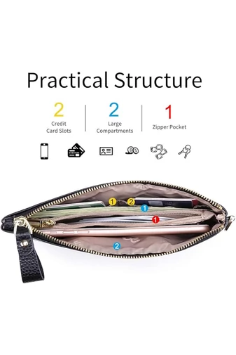 Női Pénztárca Valódi Bőrből, RFID Védelemmel, Elegáns, Fekete Bonluo 11×19cm