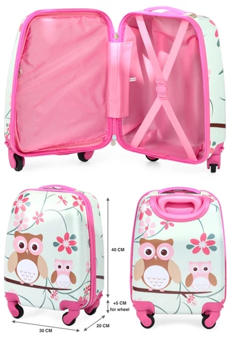 Gyerek Bőrönd Wizz-Air ingyenes kabin méret 40x30x20cm, levehető kerekek bézs bagoly mintás