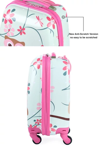 Gyerek Bőrönd Wizz-Air ingyenes kabin méret 40x30x20cm, levehető kerekek bézs bagoly mintás